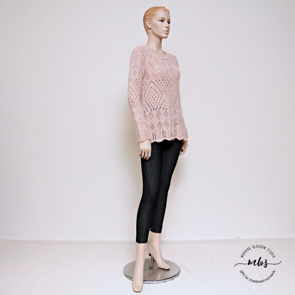 Loft Open‎ Knit Wool Blend Crew Neck Pullover Sweater Pink Women Size S